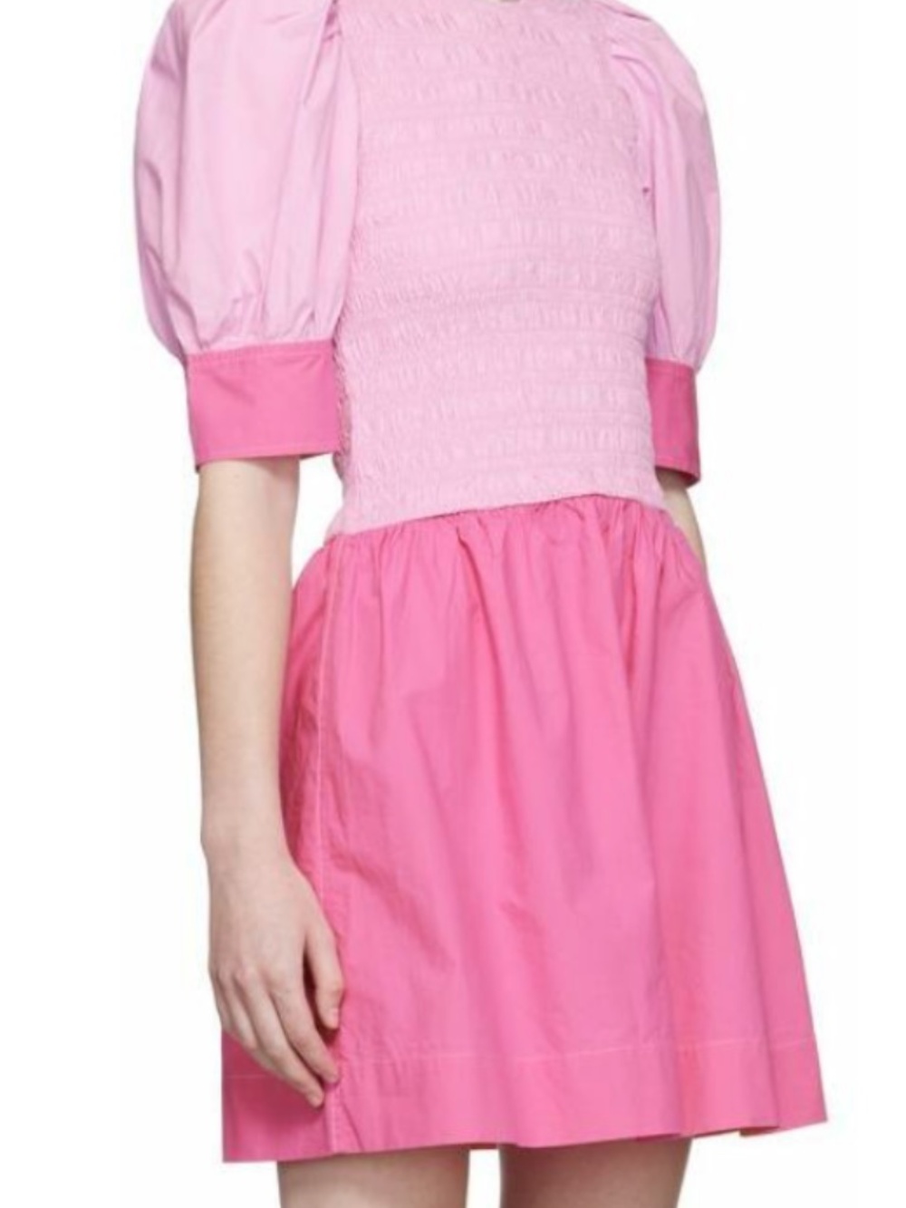 GANNI Pink Block Cotton Poplin Smock Mini Dress - Picture 2 of 5